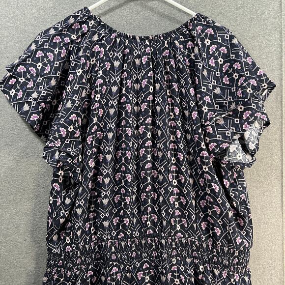 Destination 365 Printed Short-Sleeve Midi Dress with Smo Black Abstract XLP - Picture 15 of 15